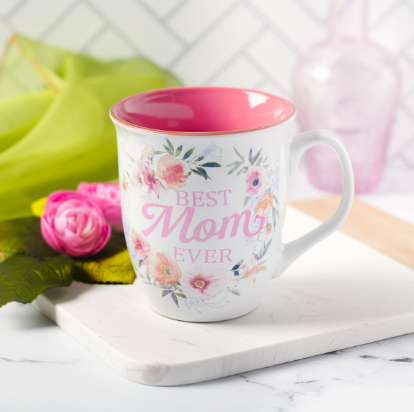 Best Mom Ever White and Pink Ceramic Coffee Mug