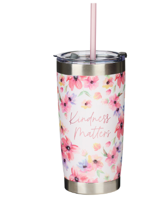 Pink Cosmos Stainless Steel Travel Mug with Reusable Straw