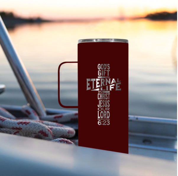 Stainless Steel Mug With Handle Eternal Life Cross 22 oz 