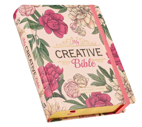 Rose-pink Floral Faux Leather Hardcover KJV My Creative Bible with Elastic Closure