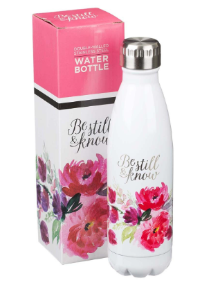 White Floral Stainless Steel Water Bottle 