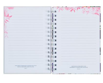 Bless You and Keep You White and Pink Floral Wirebound Journal