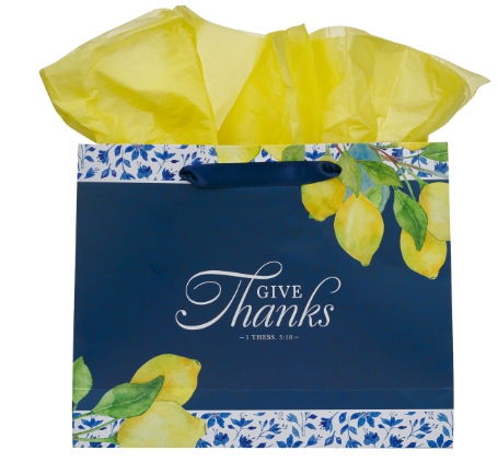 Give Thanks Blue and Yellow Lemon Large Landscape Gift Bag