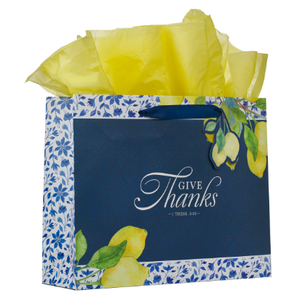 Give Thanks Blue and Yellow Lemon Large Landscape Gift Bag