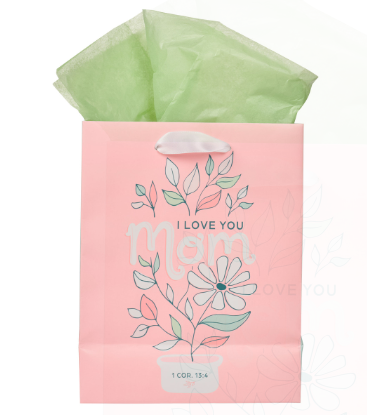 I Love You Mom Pink and White Daisy Medium Gift Bag 