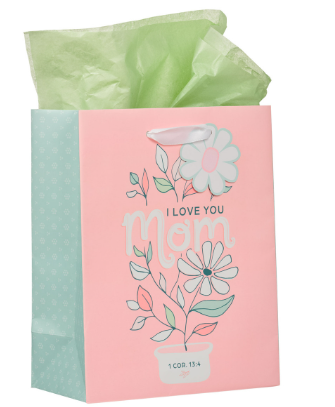 I Love You Mom Pink and White Daisy Medium Gift Bag 