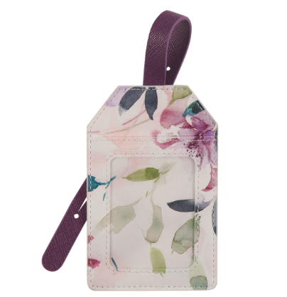 Strength and Dignity Purple Floral Faux Leather Luggage Tag