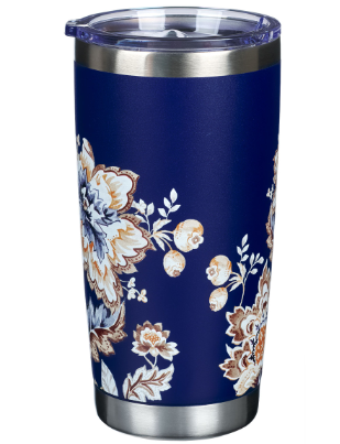 I Can Do All Things Through Christ Honey-brown and Navy Floral Stainless Steel Travel Tumbler - Philippians 4:13