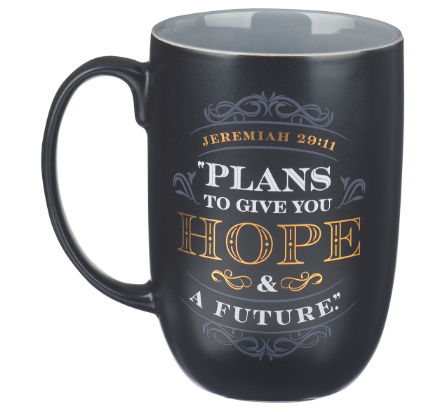 Plans for Hope and a Future Black Ceramic Coffee Mug - Jeremiah 29:11