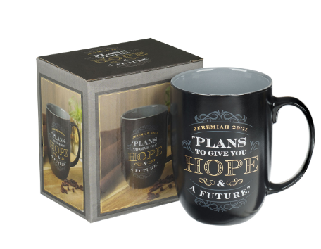 Plans for Hope and a Future Black Ceramic Coffee Mug - Jeremiah 29:11