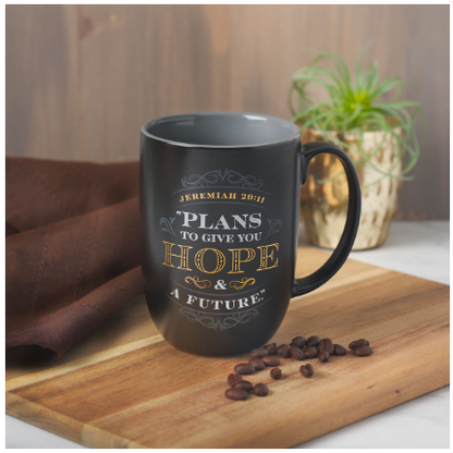 Plans for Hope and a Future Black Ceramic Coffee Mug - Jeremiah 29:11