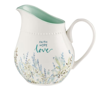 Faith Hope Love White Ceramic Pitcher