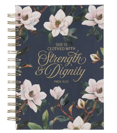 Strength and Dignity Blush Magnolia Large Wirebound Journal - Proverbs 31:25