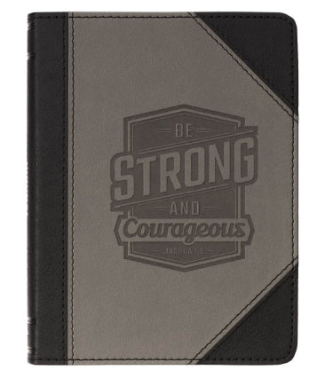 Be Strong and Courageous Black and Gray Faux Leather Handy-sized Journal - Joshua 1:9