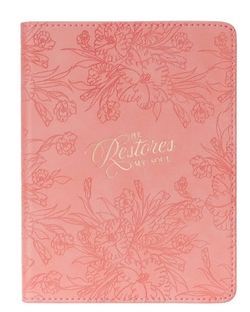 He Restores My Soul Pink Floral Faux Leather Handy-sized Journal - Psalm 23:3