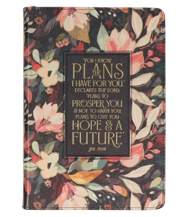 Hope and a Future Midnight Botanical Faux Leather Journal with Zipper Closure - Jeremiah 29:11