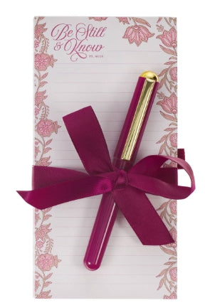 Be Still and Know Pink Spring Floral Notepad and Pen Set - Psalm 46:10