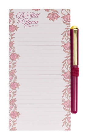 Be Still and Know Pink Spring Floral Notepad and Pen Set - Psalm 46:10