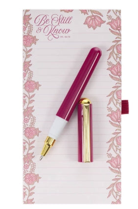 Be Still and Know Pink Spring Floral Notepad and Pen Set - Psalm 46:10