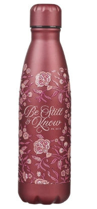 Be Still Metallic Raisin Plum Floral Stainless Steel Water Bottle - Psalm 46:10