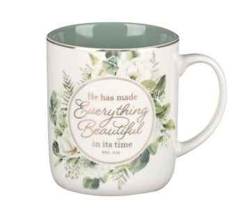 Everything Beautiful Green Wreath Ceramic Coffee Mug - Ecclesiastes 3:11