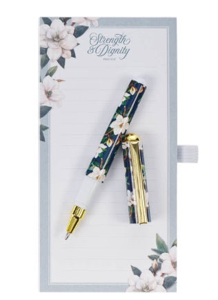 Strength and Dignity Blush Magnolia Magnetic Notepad and Pen Set - Proverbs 31:25