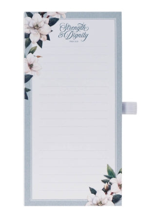 Strength and Dignity Blush Magnolia Magnetic Notepad and Pen Set - Proverbs 31:25