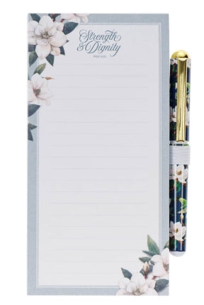 Strength and Dignity Blush Magnolia Magnetic Notepad and Pen Set - Proverbs 31:25