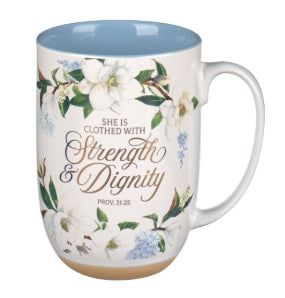 Strength and Dignity Blush Magnolia Ceramic Coffee Mug - Proverbs 31:25