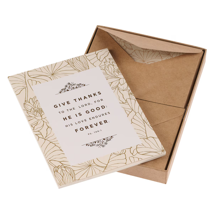 Give Thanks White and Gold Writing Paper and Envelope Set - Psalm 106:1