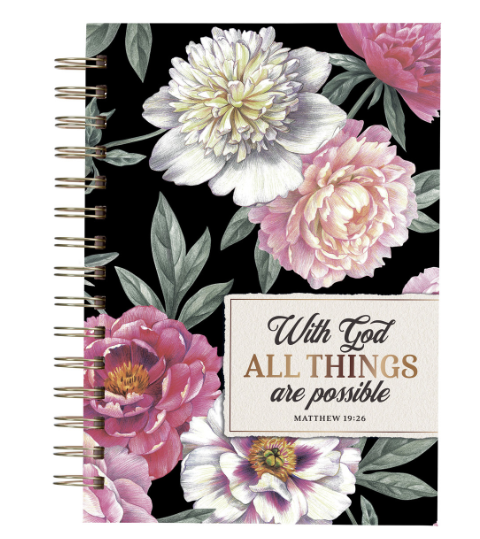 All Things Are Possible Floral Large Wirebound Journal - Matthew 19:26