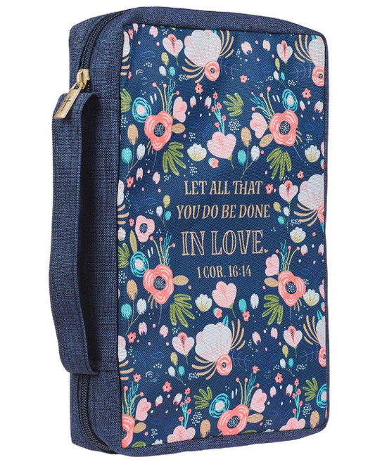 Done in Love Navy Floral Value Bible Case - 1 Corinthians 16:14