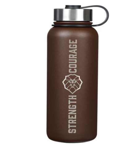 Strength and Courage Brown Stainless Steel Water Bottle - Joshua 1:9