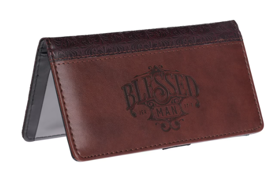 Blessed Man Two-tone Brown Faux Leather Checkbook Cover - Jeremiah 17:7