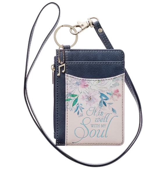 Well With My Soul Hymn Soft Pink and Blue Faux Leather ID Card Holder