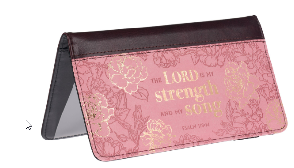 My Strength and My Song Pink Rose Faux Leather Checkbook Cover– Psalm 118:14