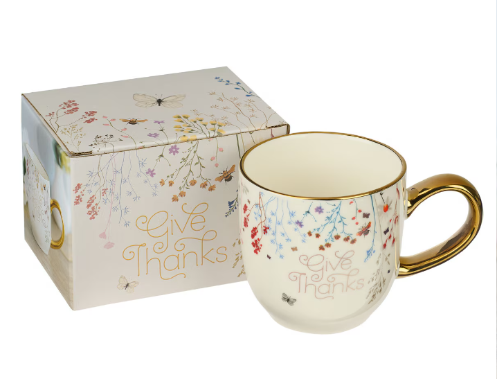 Give Thanks Topsy-Turvy Wildflowers Ceramic Mug - 1 Thessalonians 5:18