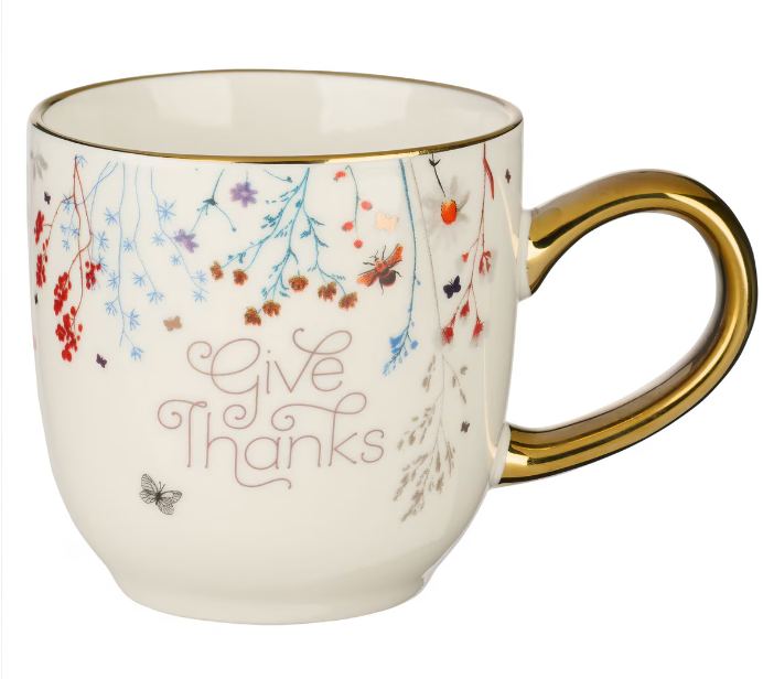 Give Thanks Topsy-Turvy Wildflowers Ceramic Mug - 1 Thessalonians 5:18