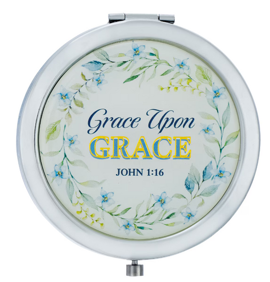 Grace Upon Grace Silver Metal Compact Mirror - John 1:16