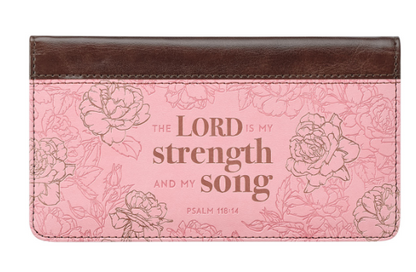 My Strength and My Song Pink Rose Faux Leather Checkbook Cover– Psalm 118:14