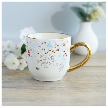 Give Thanks Topsy-Turvy Wildflowers Ceramic Mug - 1 Thessalonians 5:18