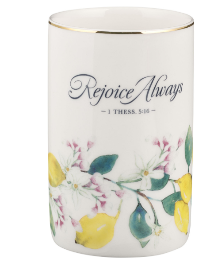 Rejoice Always Lemon Ceramic Table Vase - 1 Thessalonians 5:16