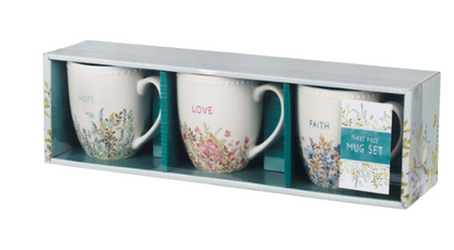 Faith Hope and Love Petite Floral Mug Set