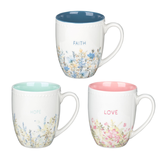 Faith Hope and Love Petite Floral Mug Set