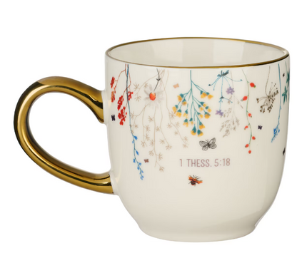 Give Thanks Topsy-Turvy Wildflowers Ceramic Mug - 1 Thessalonians 5:18