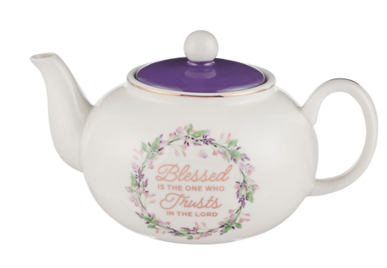 Blessed Purple Floral Ceramic Teapot - Jeremiah 17:7