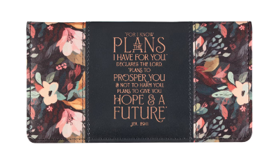 Hope and a Future Midnight Botanical Faux Leather Checkbook Wallet - Jeremiah 29:11