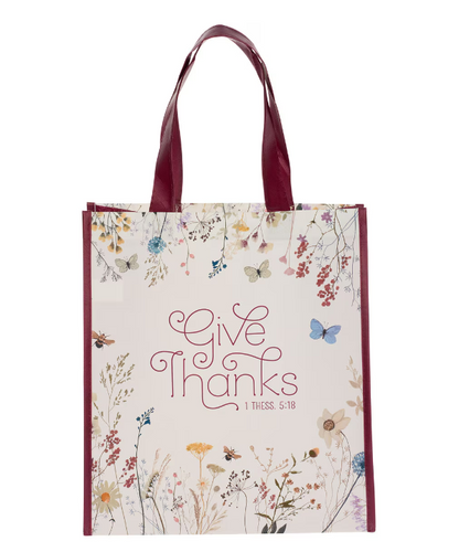 Give Thanks Topsy-Turvy Wildflower Non-Woven Coated Tote Bag - 1 Thessalonians 5:18