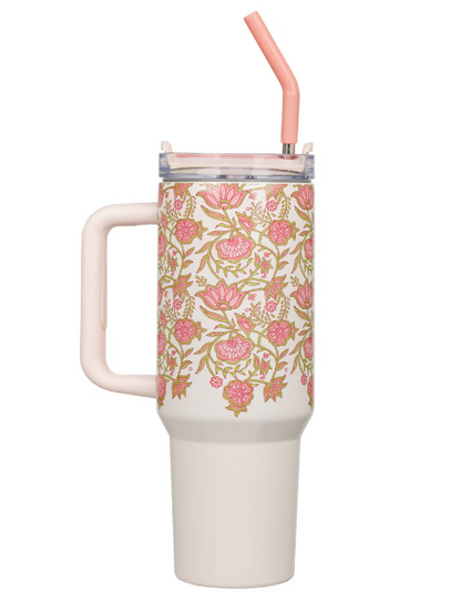 Be Still and Know Pink Spring Floral 40 Oz Tumbler with Reusable Straw - Psalm 46:10