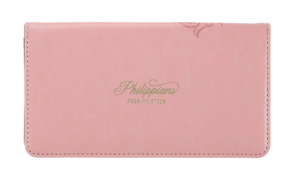 Through Christ Fluted Iris Pink Faux Leather Checkbook Wallet - Philippians 4:13